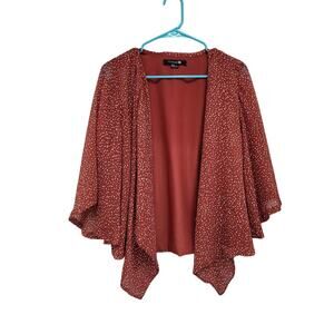 Forever 21 Dot Print Loose Fit Sheer Open Front Cardigan Red Size Medium